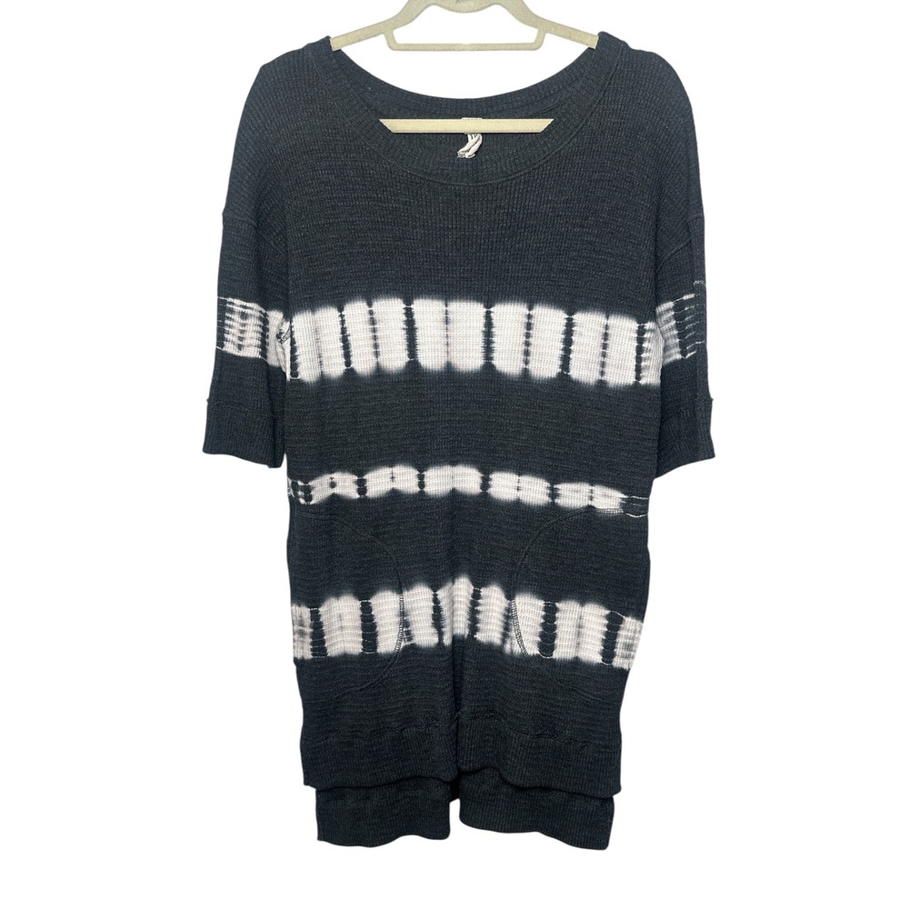 Free People We The Free People Tie Dye Waffle Knit Tunic Top Gray White Size XS